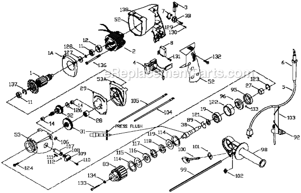Page A Diagram and Parts List for Type 2 Porter Cable Hammer Drill